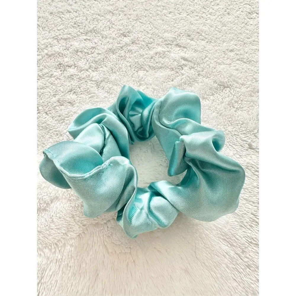 Dusty Light Aqua blue color satin hair scrunchie